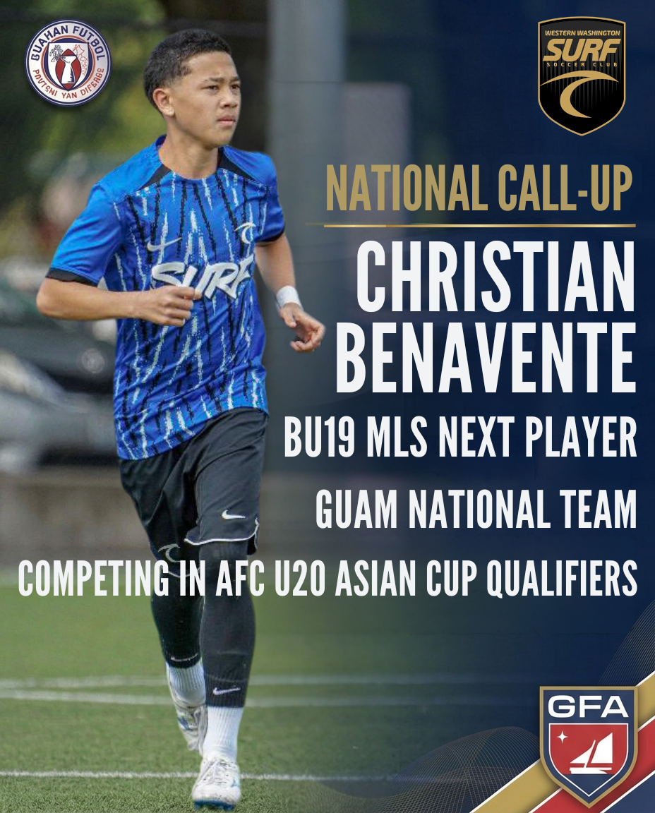 Christian Benavente in a Western Washington Surf SC jersey, running on the field